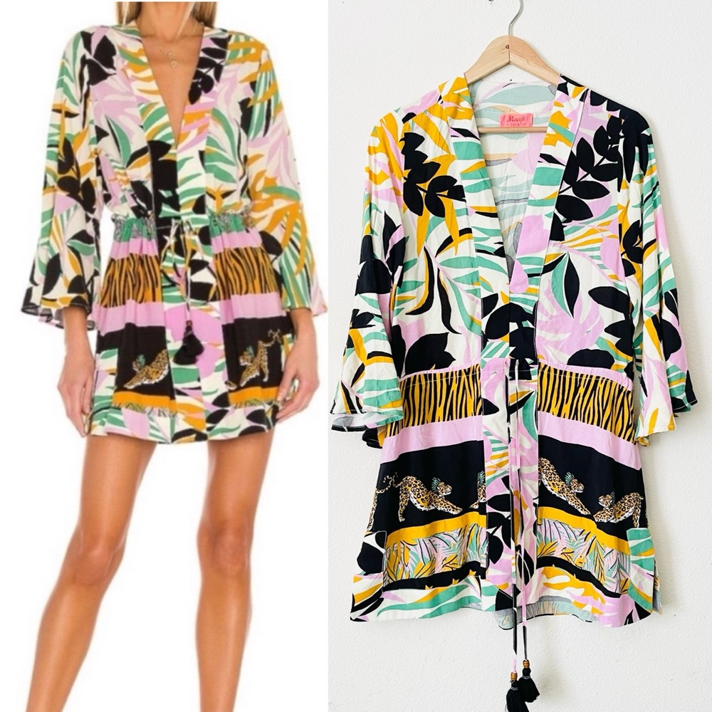 Maaji Tropical Leopard Print Mini Dress in Pink, Black, Yellow & Green